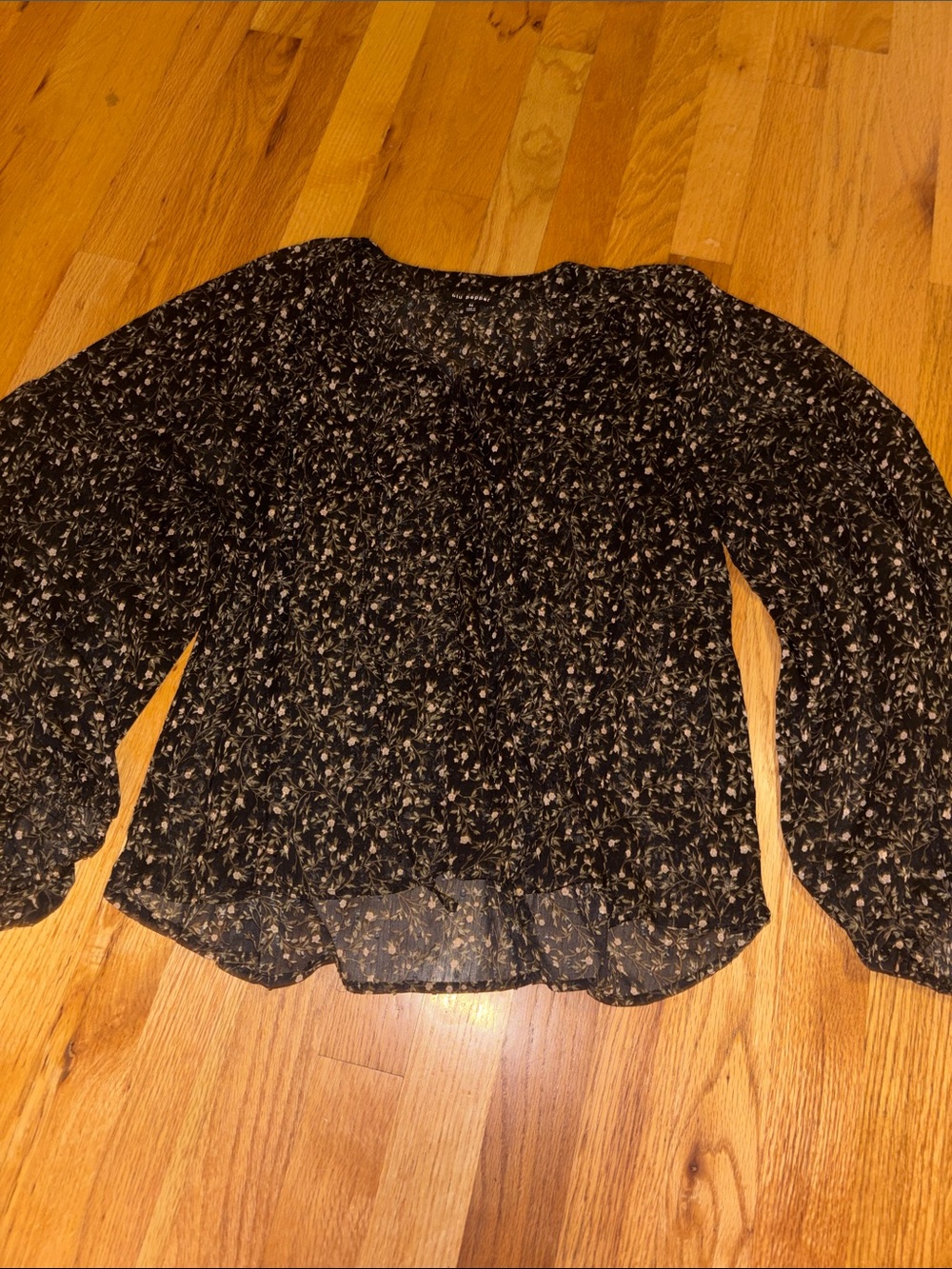 Blu Pepper Black Sheer Floral Long-Sleeve Blouse